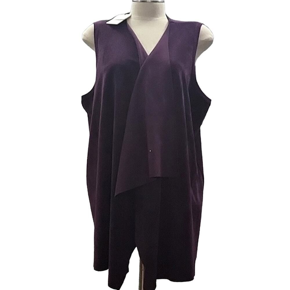 Calvin Klein NWT Purple Faux Suede Cardigan Sleeveless open front Women's SZ OX
